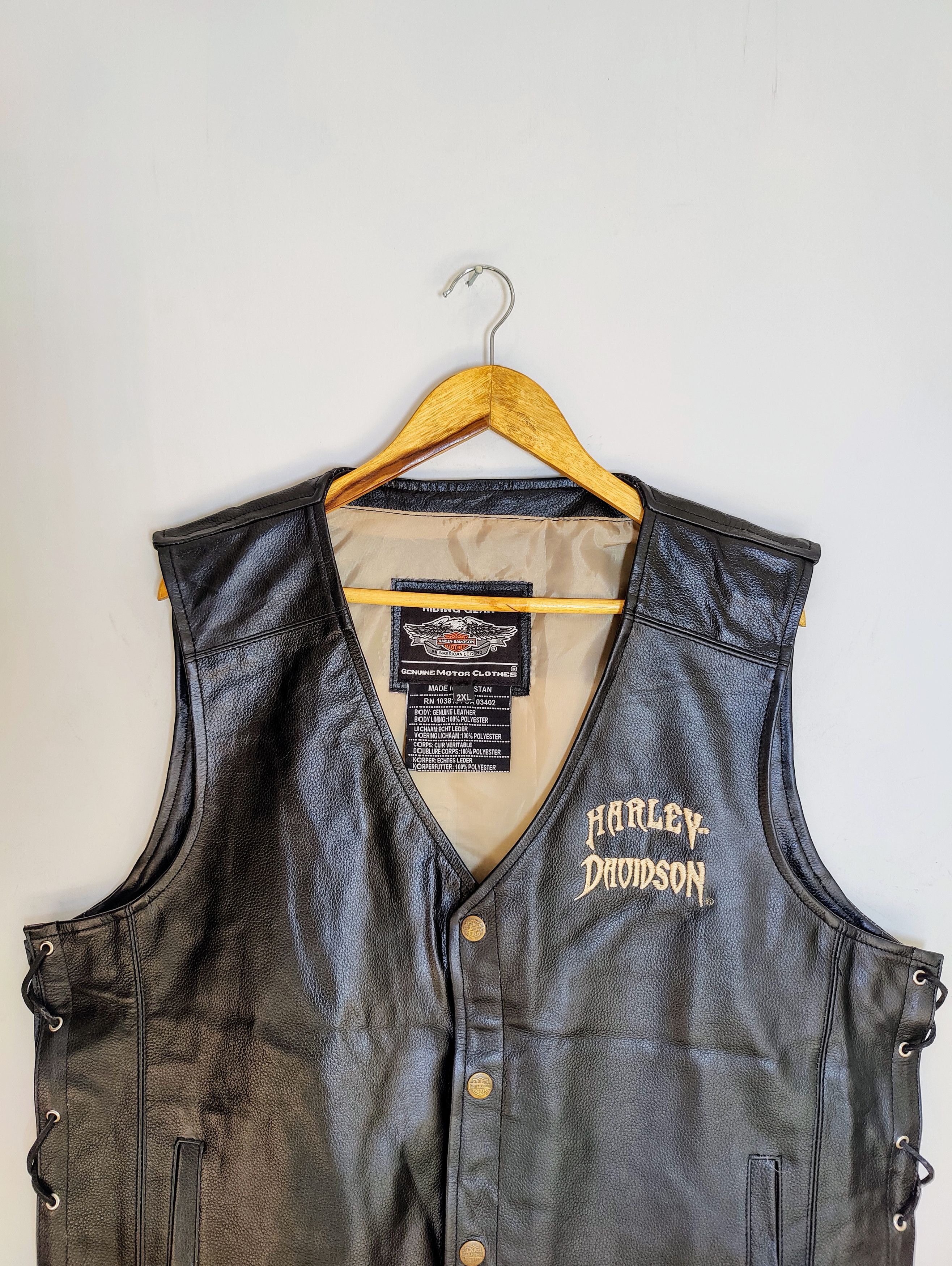 Harley Davidson 🔥Harley Davidson Motorcycle Leather Vest Biker Gear Size US L / EU 52-54 / 3 - 2 Thumbnail