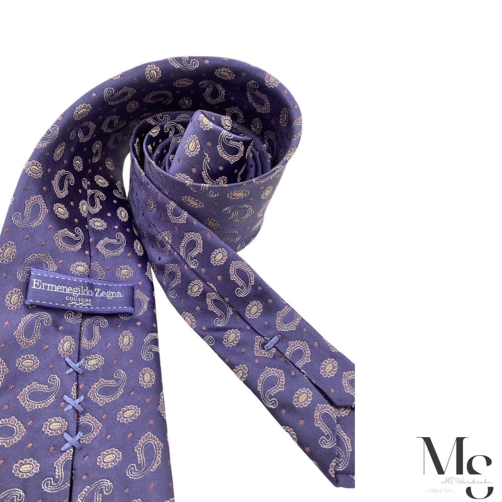 Ermenegildo Zegna ERMENEGILDO ZEGNA COUTURE PURPLE Paisley Silk Tie In Made It Size ONE SIZE - 4 Thumbnail