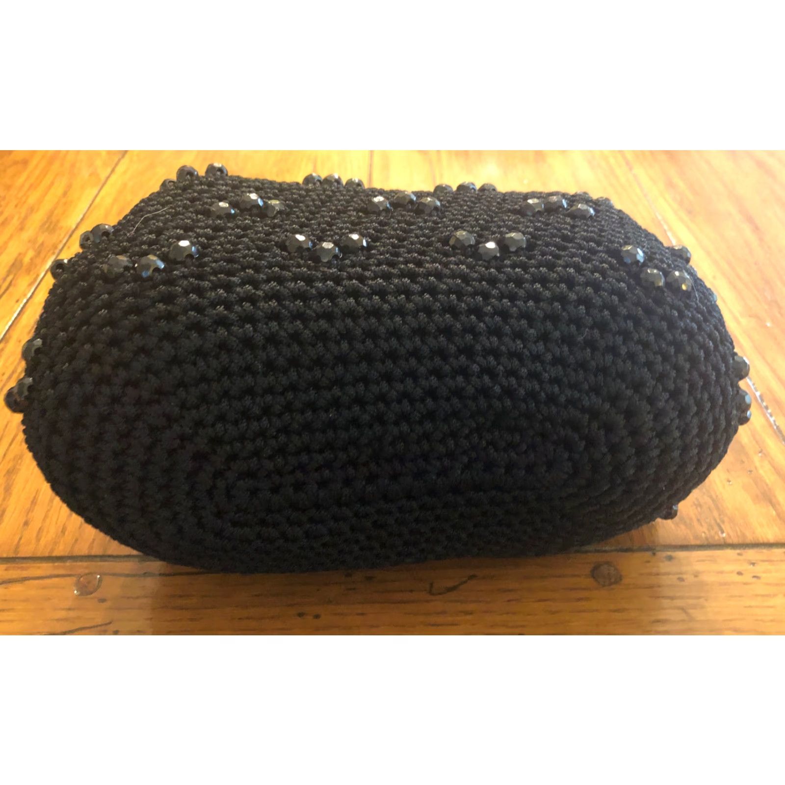 Vintage VINTAGE Evening Bag Crochet with Black Beads & Silver-Tone Handles Puffy Women Small Black Size ONE SIZE - 7 Thumbnail