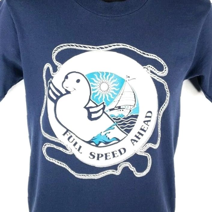 Vintage VINTAGE Screen Stars Sailing T Shirt Mens Small Blue 80s Made In USA Boat Nautical Sailboat 50/50 Crew Neck Short Sleeve Men Clothing Size US S / EU 44-46 / 1 - 2 Thumbnail