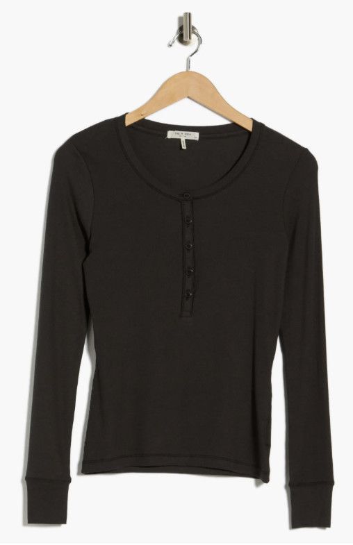 Rag & Bone Rag & Bone New York Essie Rib Henley Top Black ( L ) Size L / US 10 / IT 46 - 5 Thumbnail