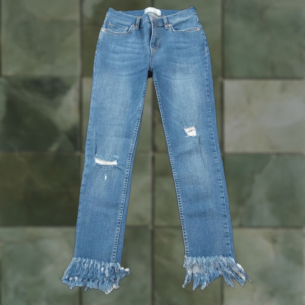Free People Free People Women's Blue High Rise Skinny Jeans 26 Distressed Frayed Cotton Stretch Size 26" / US 2 / IT 38 - 1 Thumbnail