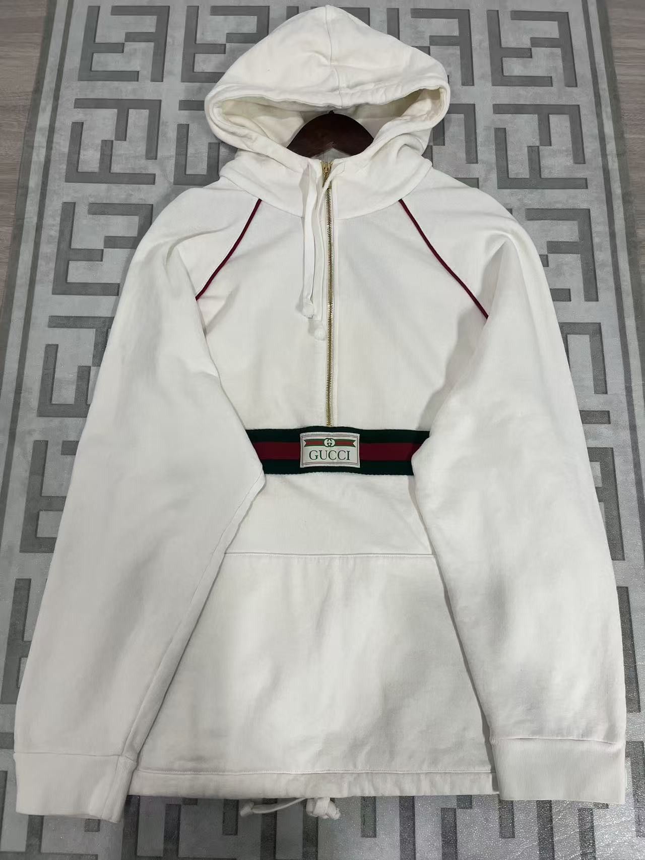 Gucci Gucci Web Detail Half Zip Hoodie Size XL Size US XL / EU 56 / 4 - 1 Thumbnail