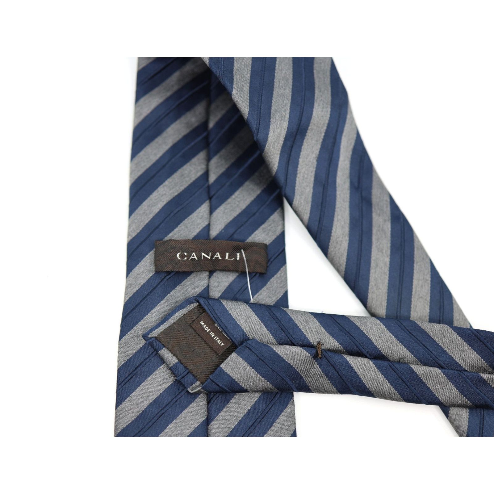 Canali A3 New NWoT CANALI Striped Navy Blue Gray 100% Silk Tie $195 Size ONE SIZE - 4 Thumbnail