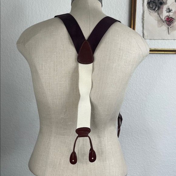 Tommy Hilfiger Tommy Hilfiger Maroon Elastic Adjustable Leather Suspenders Size ONE SIZE - 2 Thumbnail
