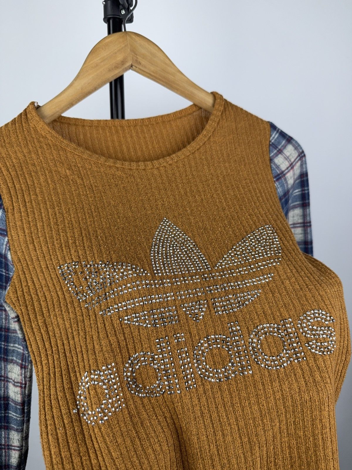 Adidas Y2K Adidas Rhinestone Knit Top Flannel Sleeve Remix Size S / US 4 / IT 40 - 3 Thumbnail