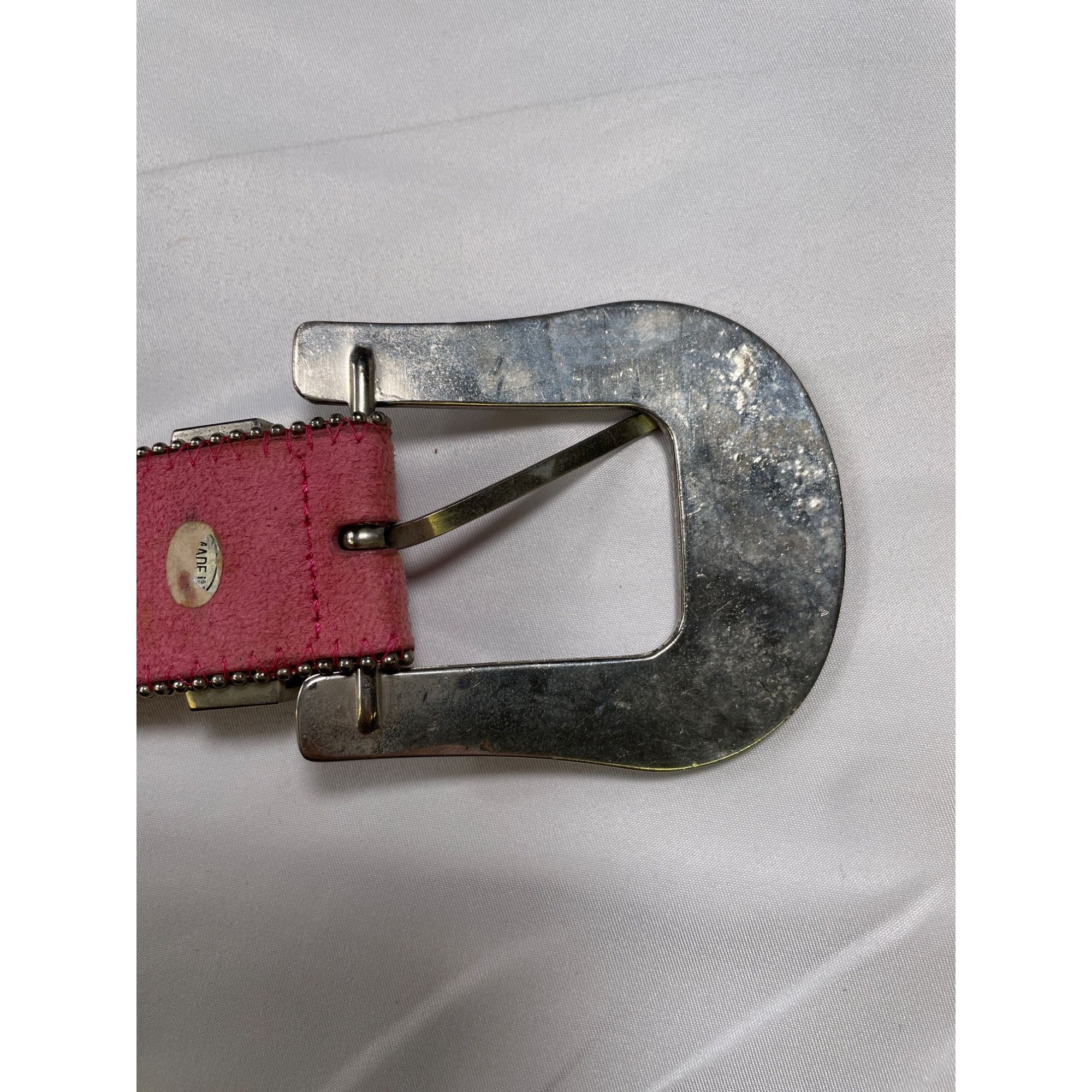 Designer Pink Studded Leather Belt With Rhinestone Buckle SKIU 7590 Size ONE SIZE - 5 Thumbnail
