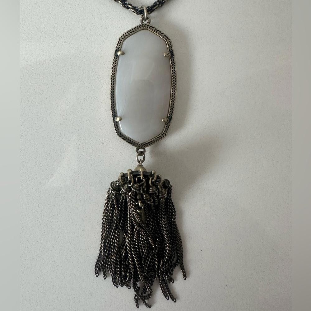 Designer Kendra Scott Rayne Tan Banded Agate Long Tassel Necklace Size ONE SIZE - 3 Thumbnail