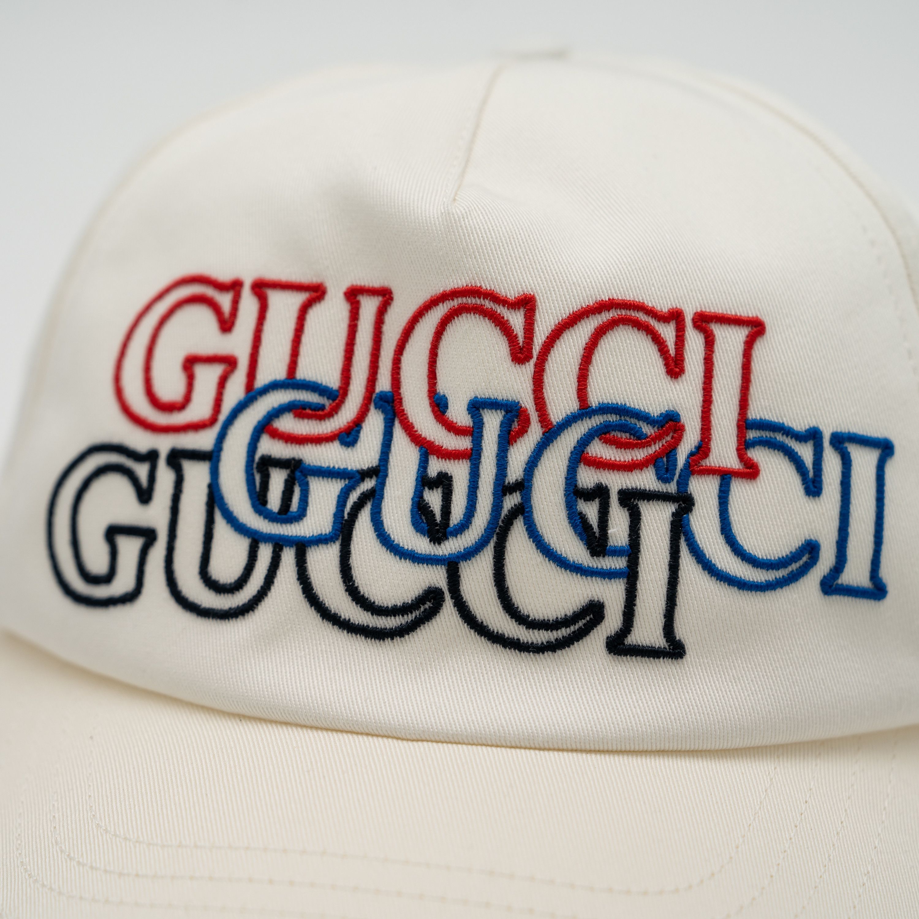 Gucci L Gucci White Embroidered Baseball Hat Cap Black Red Blue Size ONE SIZE - 5 Thumbnail