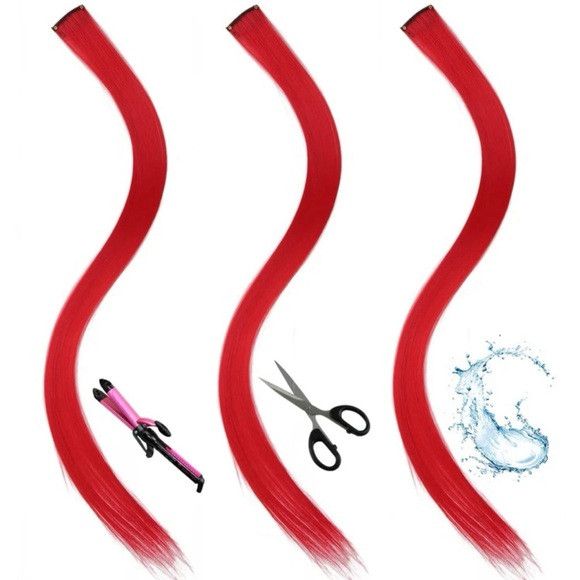 Other 5 Pcs 20 Inches Red Synthetic Hair Extensions Size ONE SIZE - 2 Thumbnail