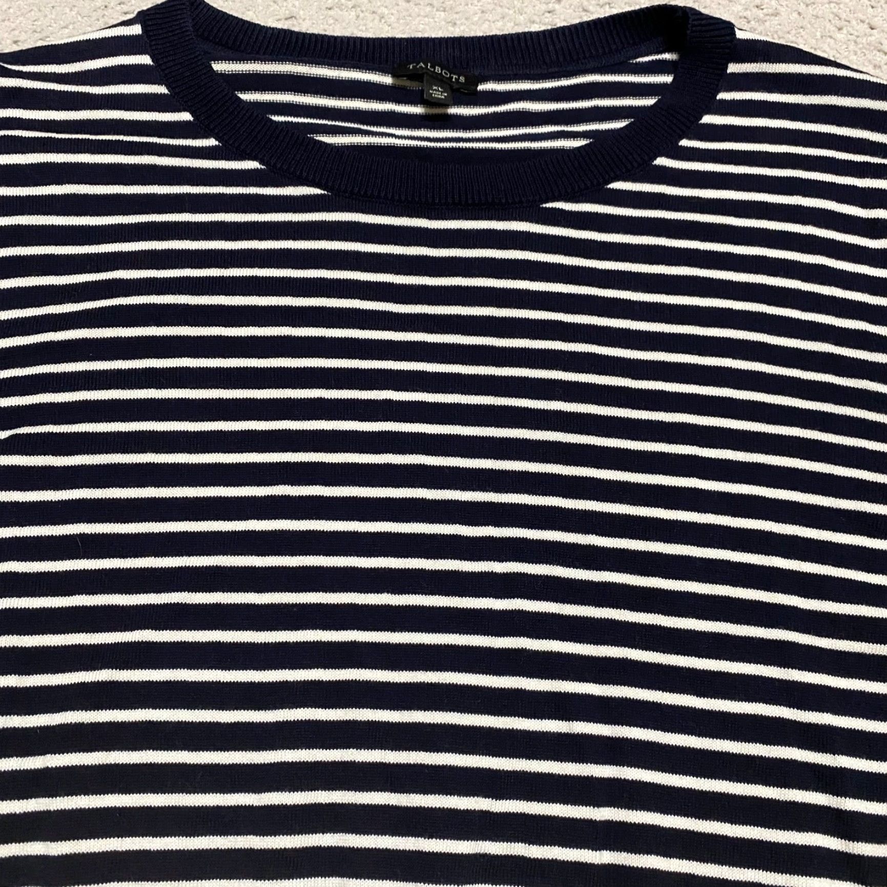Talbots Talbots Blue Striped Crew Neck Long Sleeve XL Pullover Sweater - Womens Regular Fit, Cotton Knit, Casual Winter Fall Spring, 1093 Size XL / US 12-14 / IT 48-50 - 6 Thumbnail