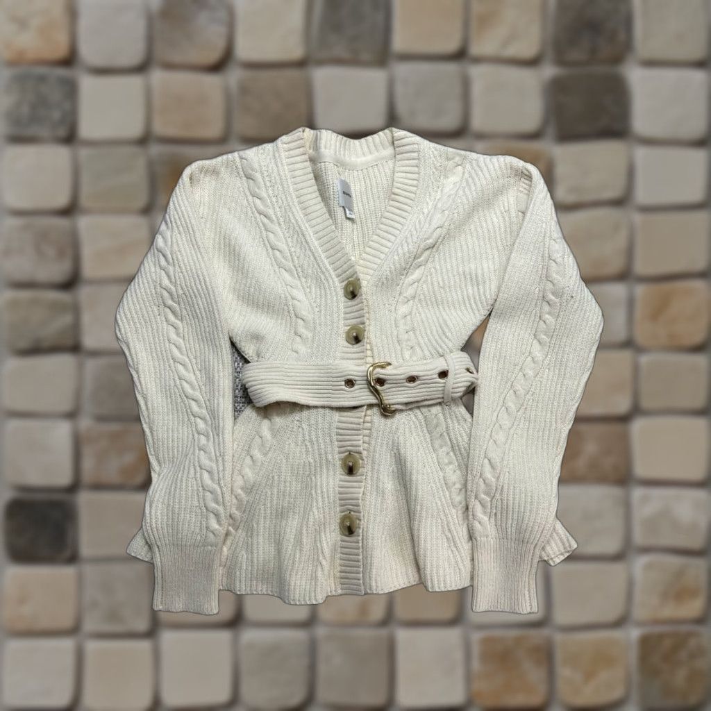 Vintage Maeve Cardigan Sweater Women XXS Beige Cotton Cable Knit Belted Casual New Size XXS / US 00 / IT 34 - 1 Thumbnail