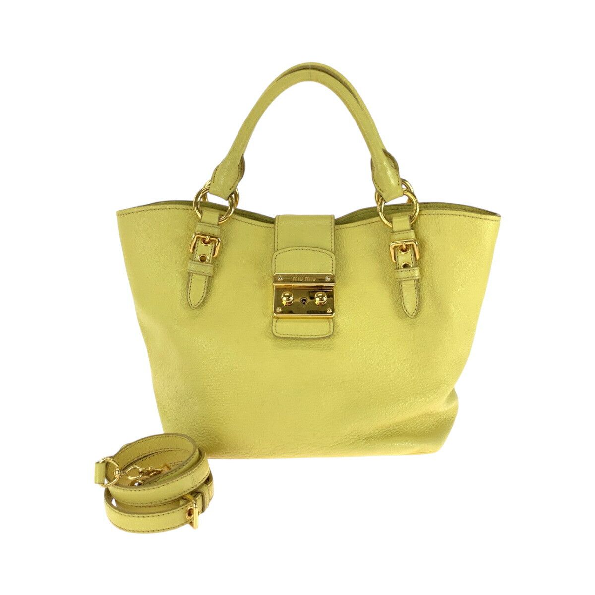 Miu Miu Miu Miu Madras Leather 2Way Bag Leather Shoulder Bag 197B in Yellow, Women's