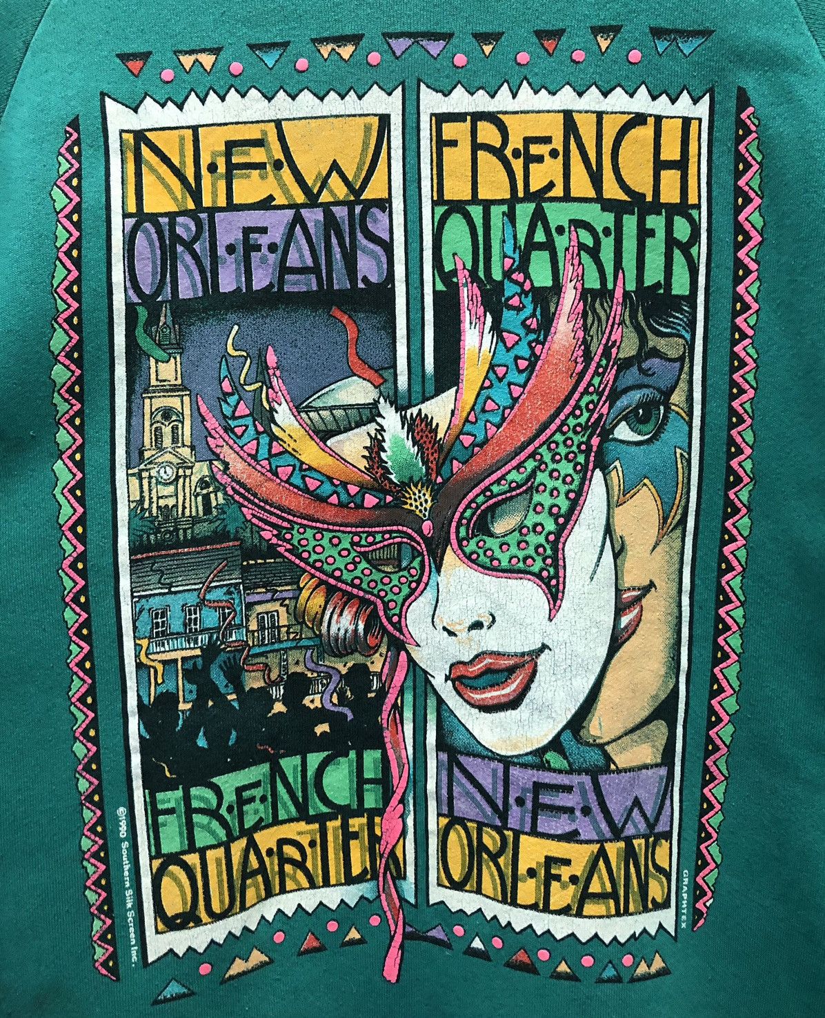Vintage Vintage 90s New Orleans French Quarter Mardi Gras Sweatshirt Size US L / EU 52-54 / 3 - 3 Thumbnail