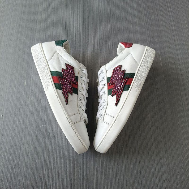 Gucci Gucci Stylish Leather Sneakers in White and Green Size US 5.5 / EU 38 - 8 Thumbnail