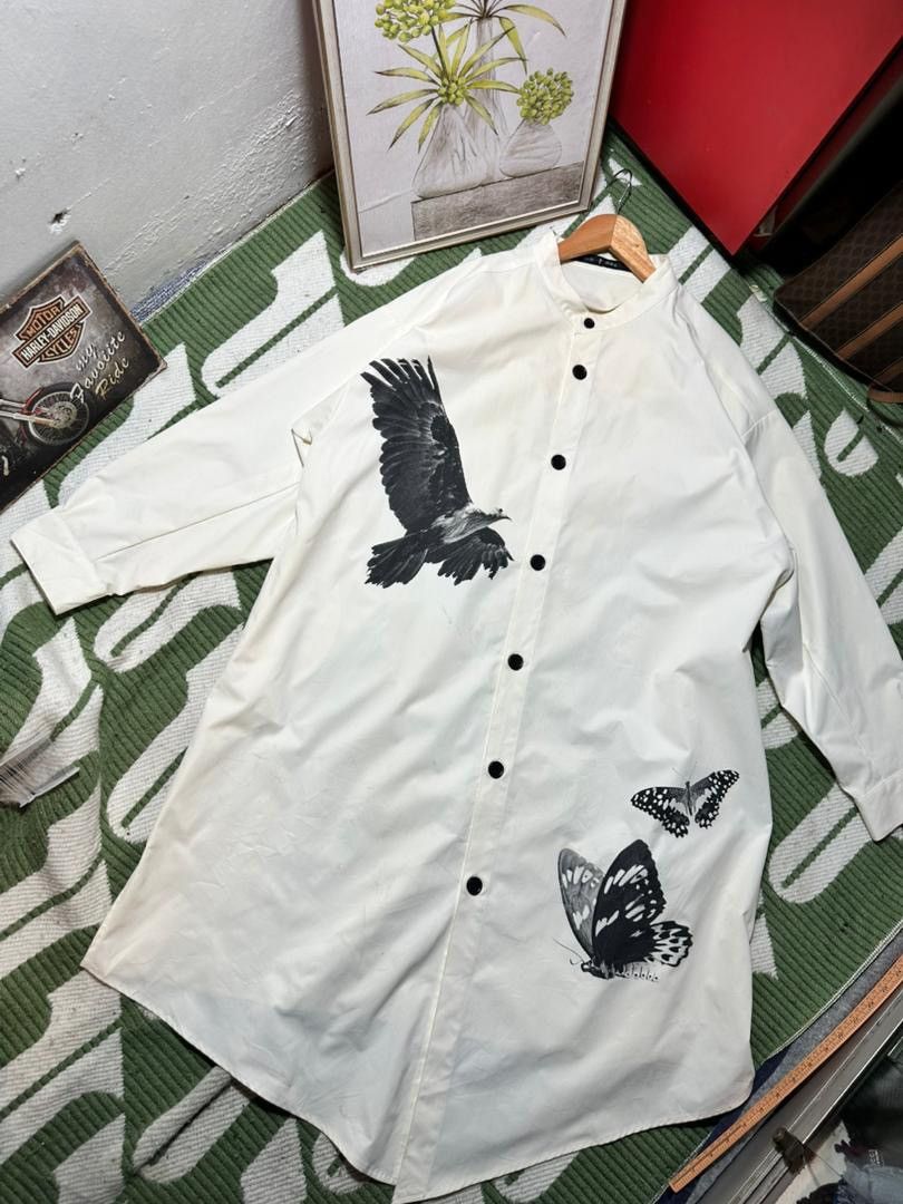NO ID NO ID White Long Shirt Eagle And Butterfly Print Size US L / EU 52-54 / 3 - 2 Thumbnail