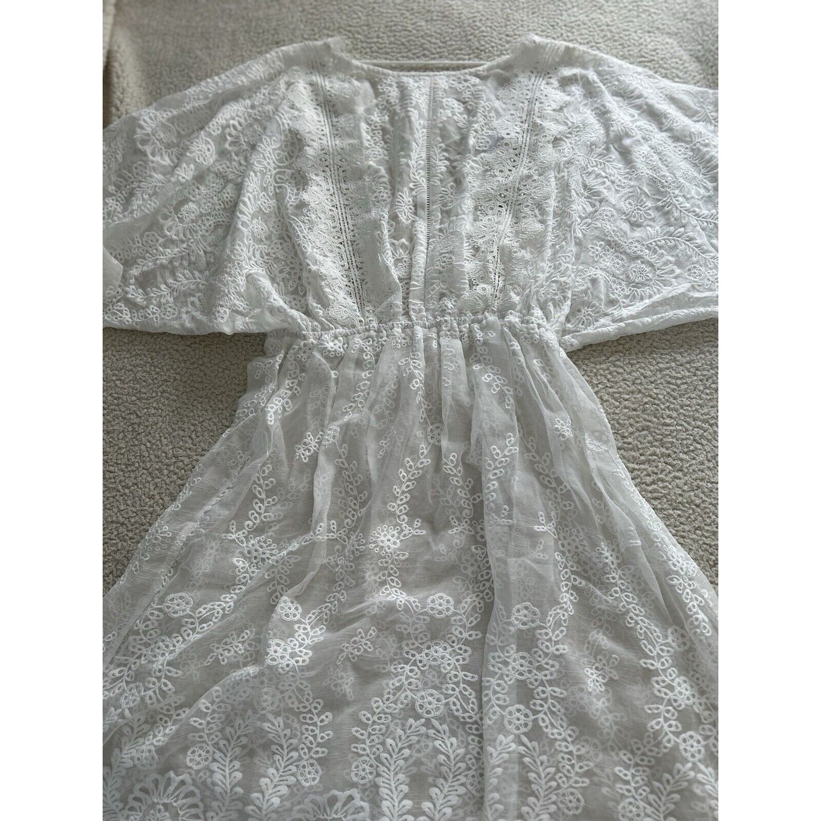 Designer Endless Rose Womens Lace White Midi Dress Long Dolman Sleeve Size L / US 10 / IT 46 - 7 Thumbnail