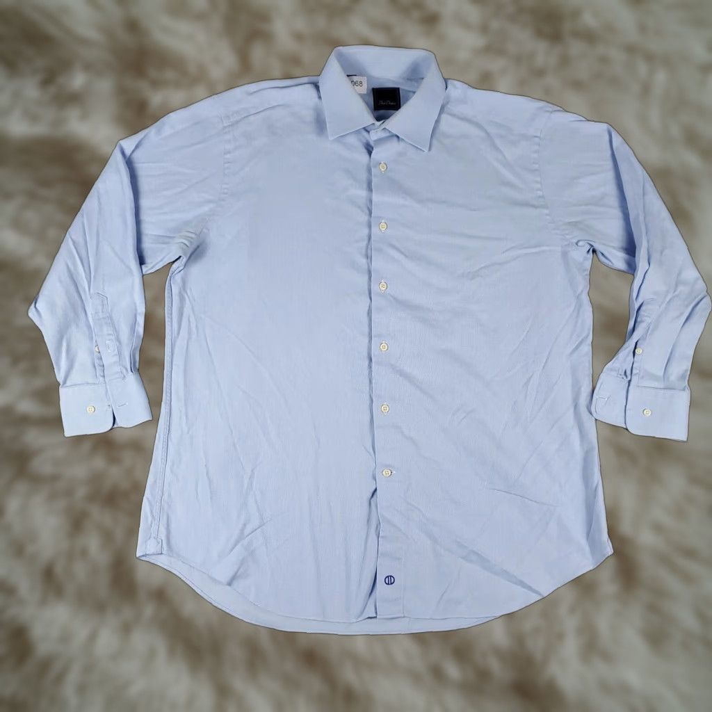 David Donahue David Donahue Dress Shirt Mens Size 17 Blue Solid Long Sleeve Button Up Modern Size 46R - 1 Thumbnail