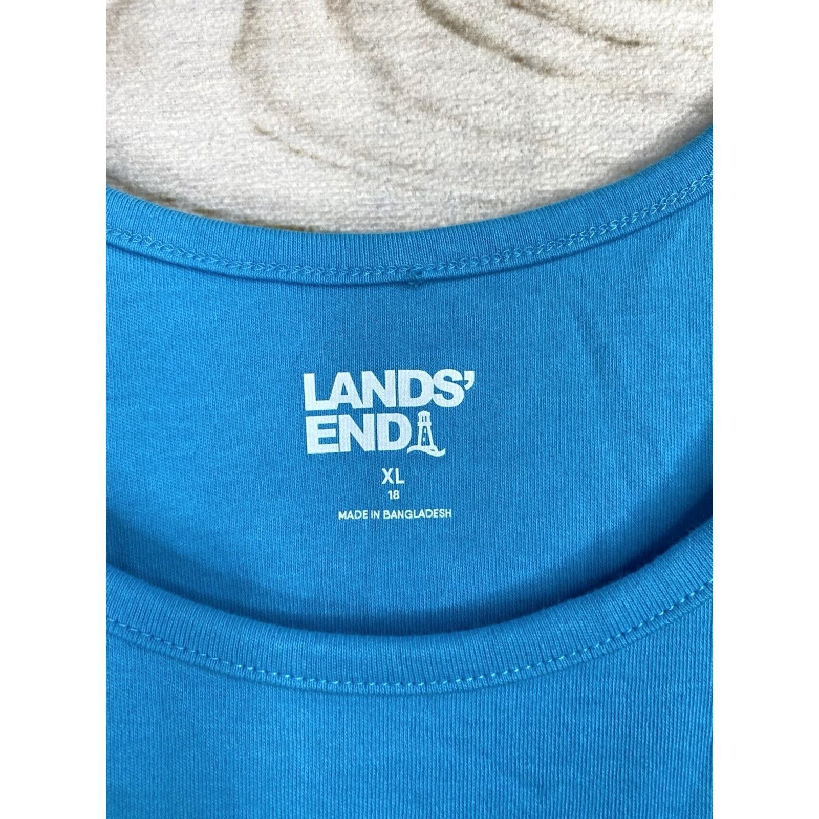 Lands' End Lands' End Woman Tank Top XL Blue 100% Cotton Sleeveless Scoop Neck Knit Pullover Casual Summer Spring Outdoor Size XL / US 12-14 / IT 48-50 - 3 Thumbnail
