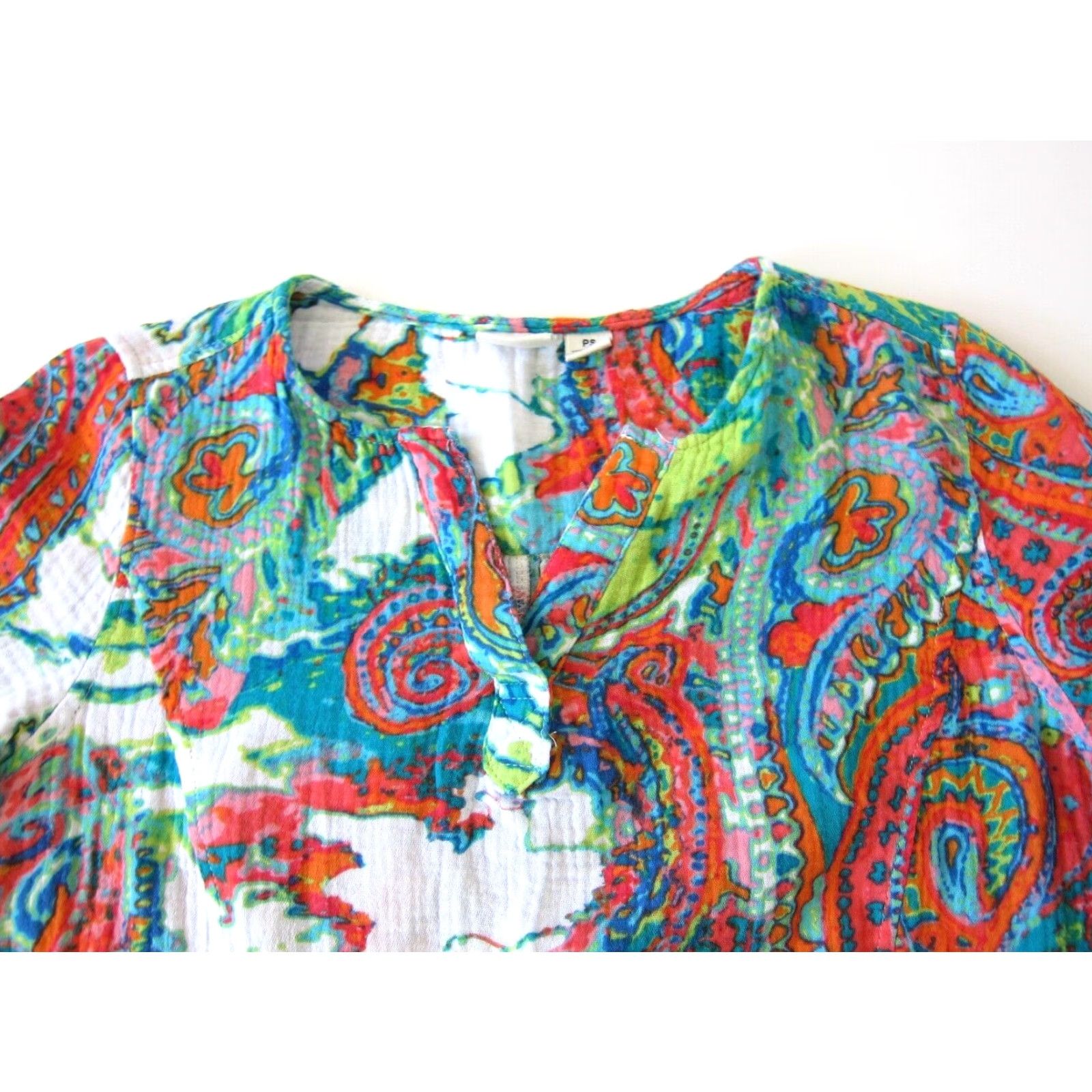 Vintage Westbound Blouse Tunic Short Sleeve V-Neck 100% Cotton Petites PS Green Tie Dye Women Size S / US 4 / IT 40 - 6 Thumbnail