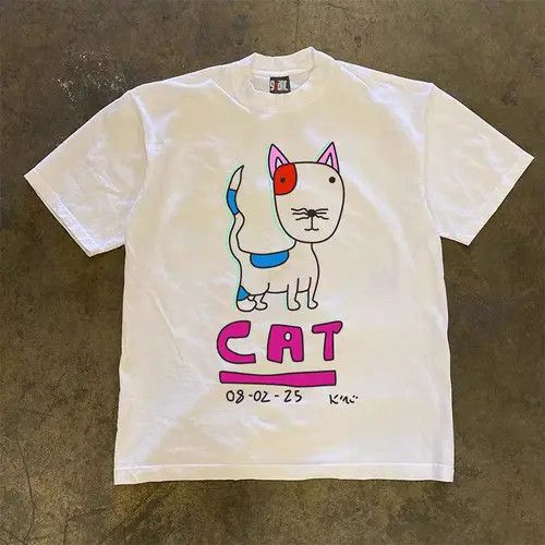 VIBE White Loose Kitten Print Short Sleeve T Shirt Size US XL / EU 56 / 4 - 1 Thumbnail