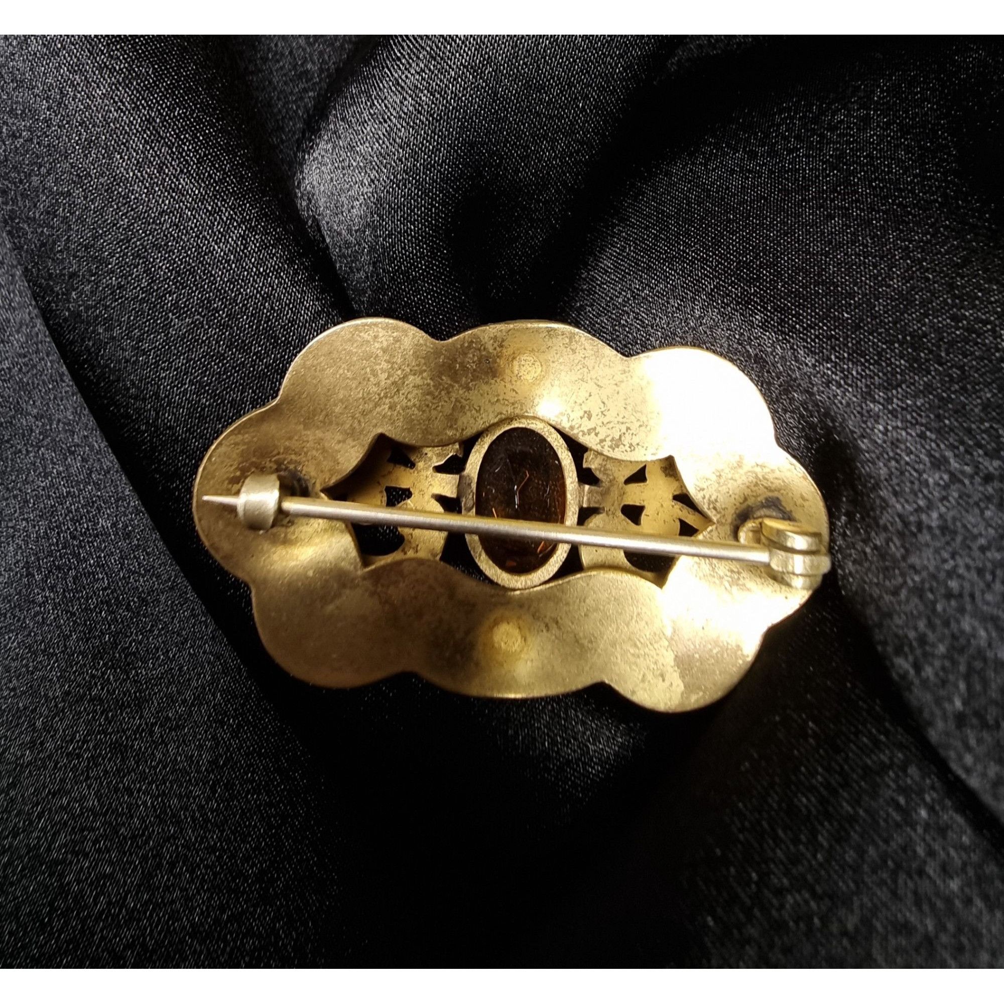 Vintage Antique Victorian Ornate Gold-Tone Brooch With Amber Glass G Size ONE SIZE - 6 Thumbnail