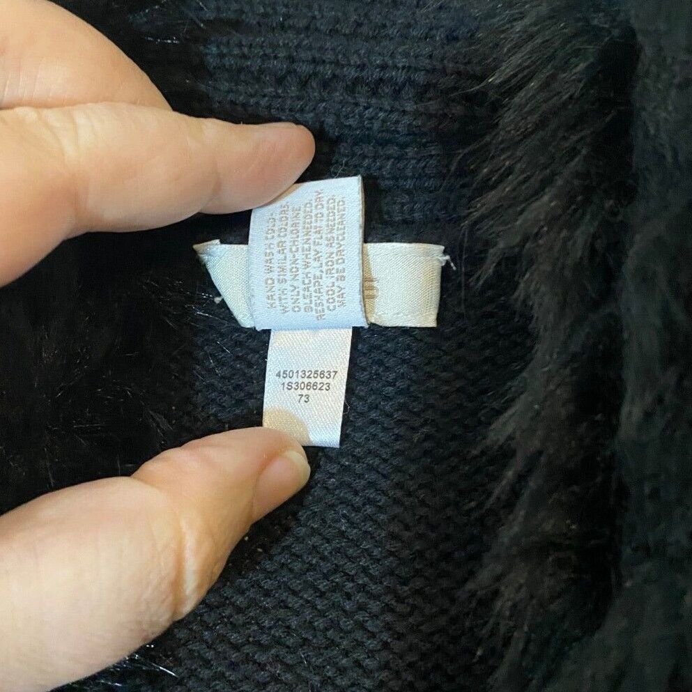Chicos Chicos Medium Cardigan Sweater Texture Faux Fur Trim Black Size M / US 6-8 / IT 42-44 - 6 Thumbnail