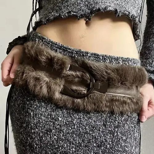 Japanese Brand Yukiko x Akira 85 Cm Faux Fur Patchwork Pu Leather Belt Size ONE SIZE - 2 Thumbnail