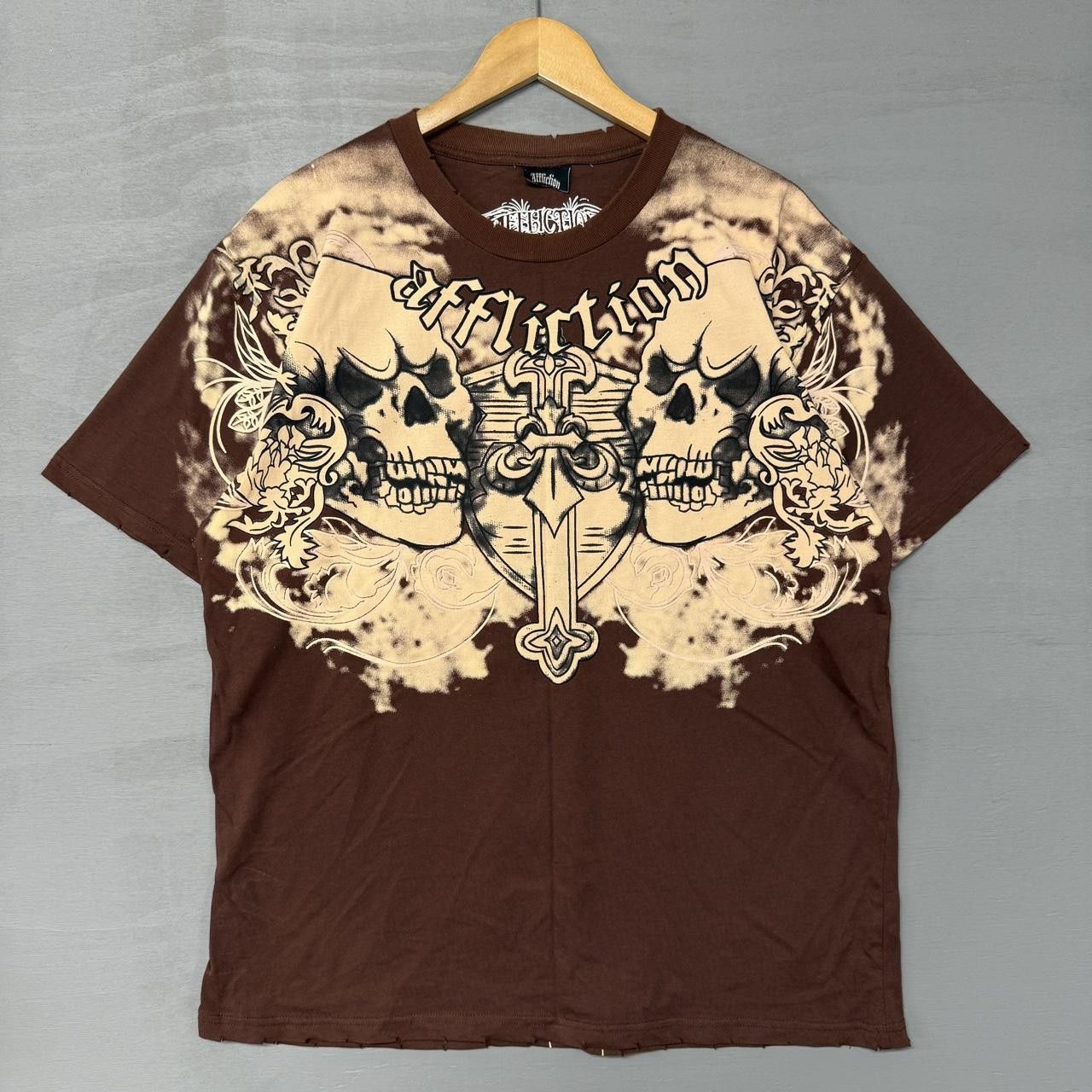 Affliction Y2K Rare Affliction Skulls Crazy Brown Splatter Shirt XL Size US XL / EU 56 / 4 - 1 Thumbnail