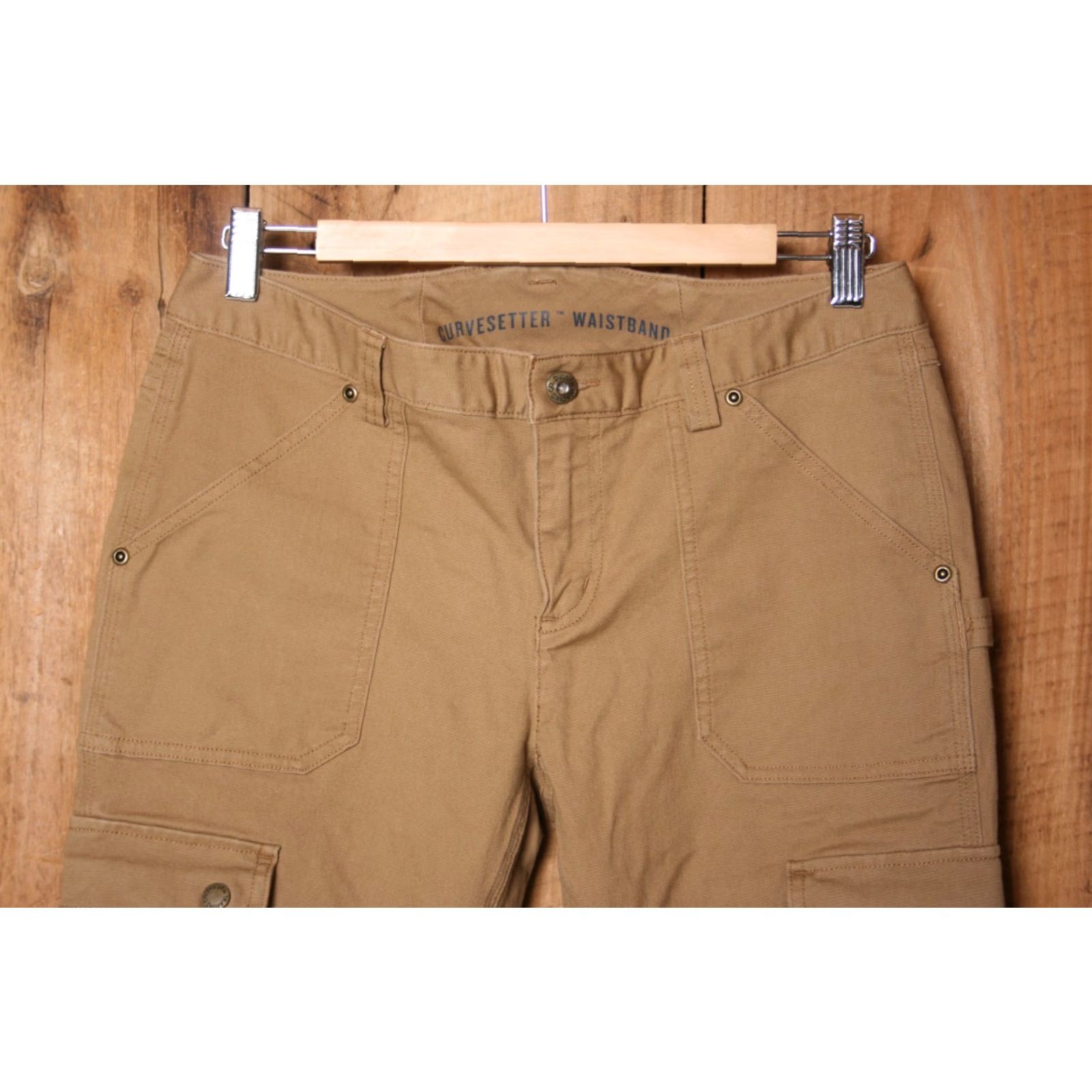 Vintage DULUTH Curvesetter Khaki Cargo Pants Sz. 6 Inseam 32" Women 97% Cotton 3% Spandex Zip Rise Mid Button/Zip Closure Size 28" / US 6 / IT 42 - 2 Thumbnail