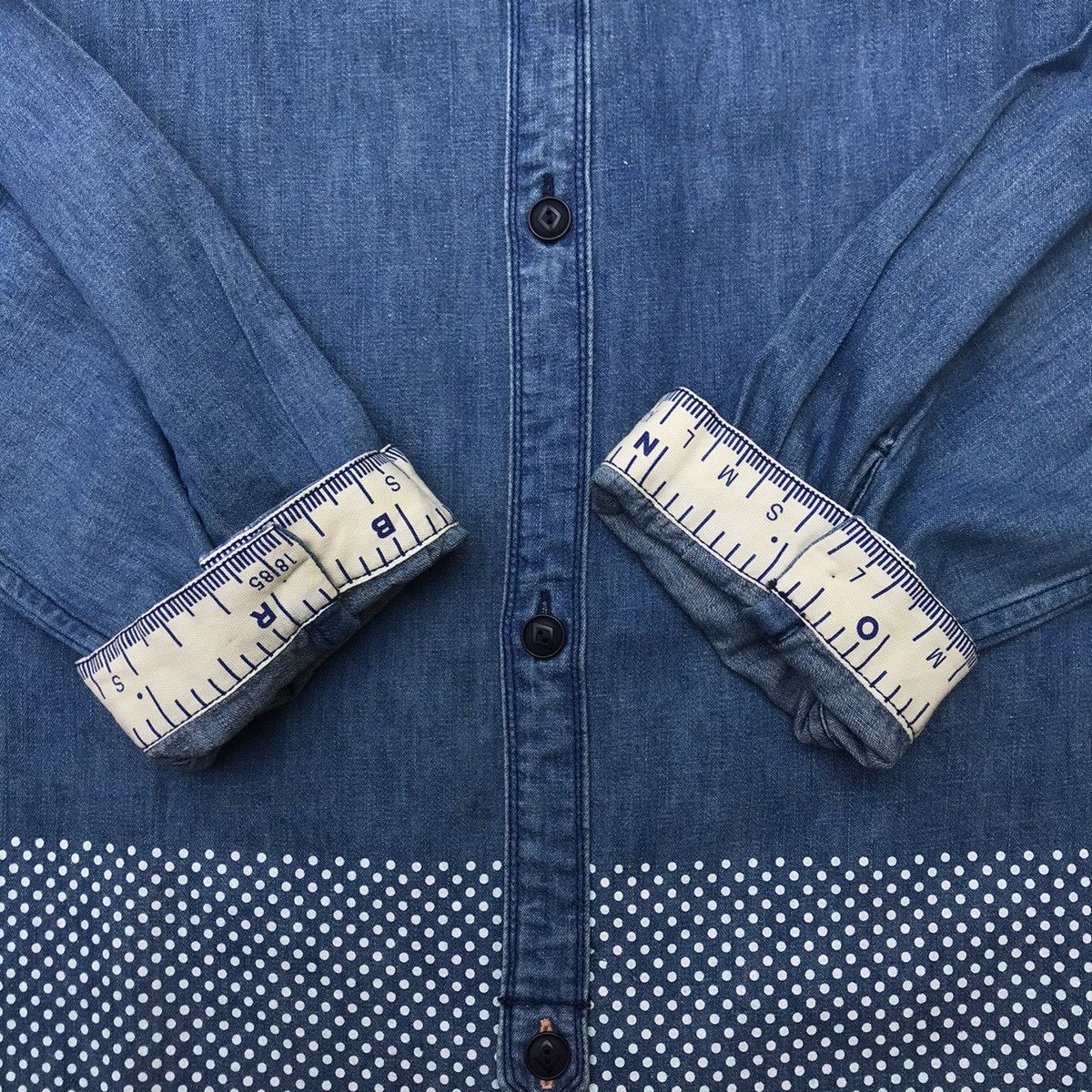 Designer × R.Newbold × Vintage R.NEWBOLD Born in Britain long sleeve denim blue polkadot Size US XL / EU 56 / 4 - 7 Thumbnail