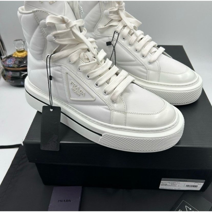 Prada Women's Prada re-nylon leather hightop sneakers size 39.5 Size US 9.5 / IT 39.5 - 3 Thumbnail