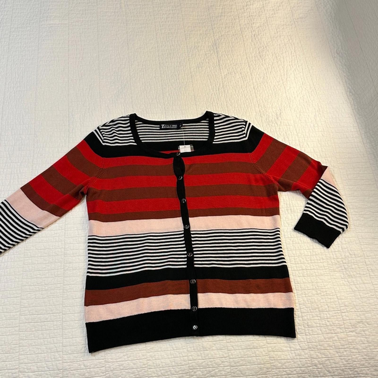 Other NY & Co Large Knit Cardigan Striped Cardigan Button NWT Size L / US 10 / IT 46 - 2 Thumbnail