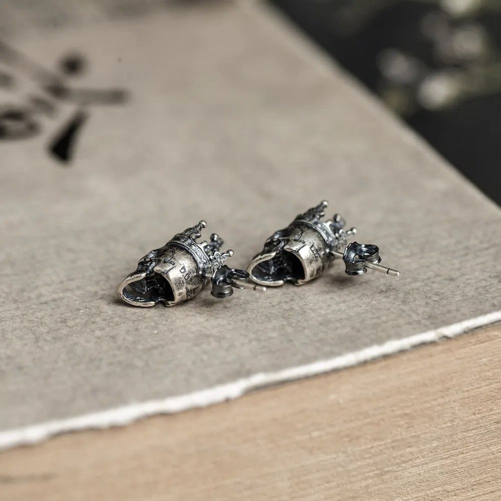 Jewelry Skull Crown Stud Earrings 925 Sterling Ear Studs Charms Size ONE SIZE - 6 Thumbnail