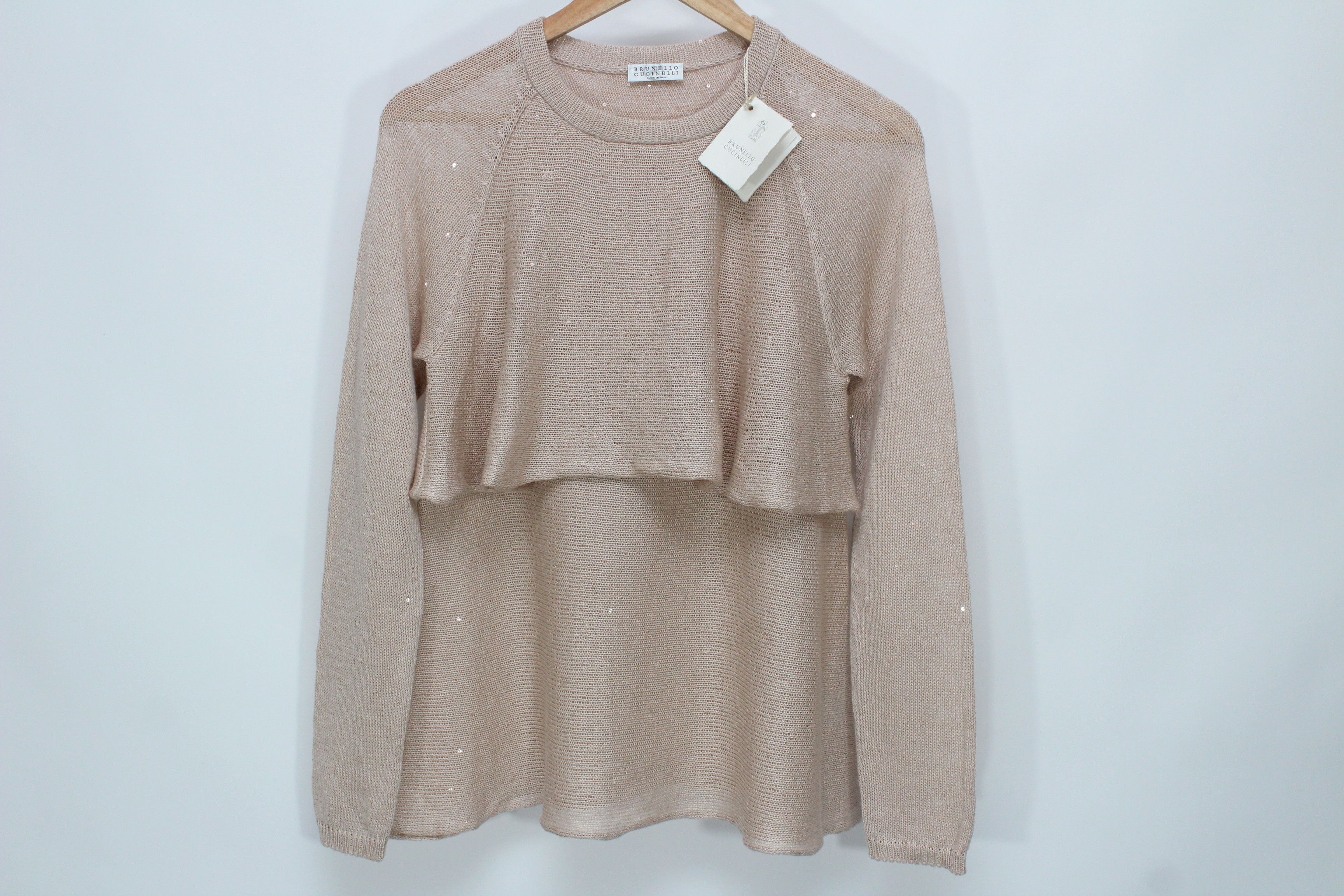 Brunello Cucinelli Brunello Cucinelli Beige Sequinned Knit Layered Sweater Sz S Size S / US 4 / IT 40 - 1 Thumbnail