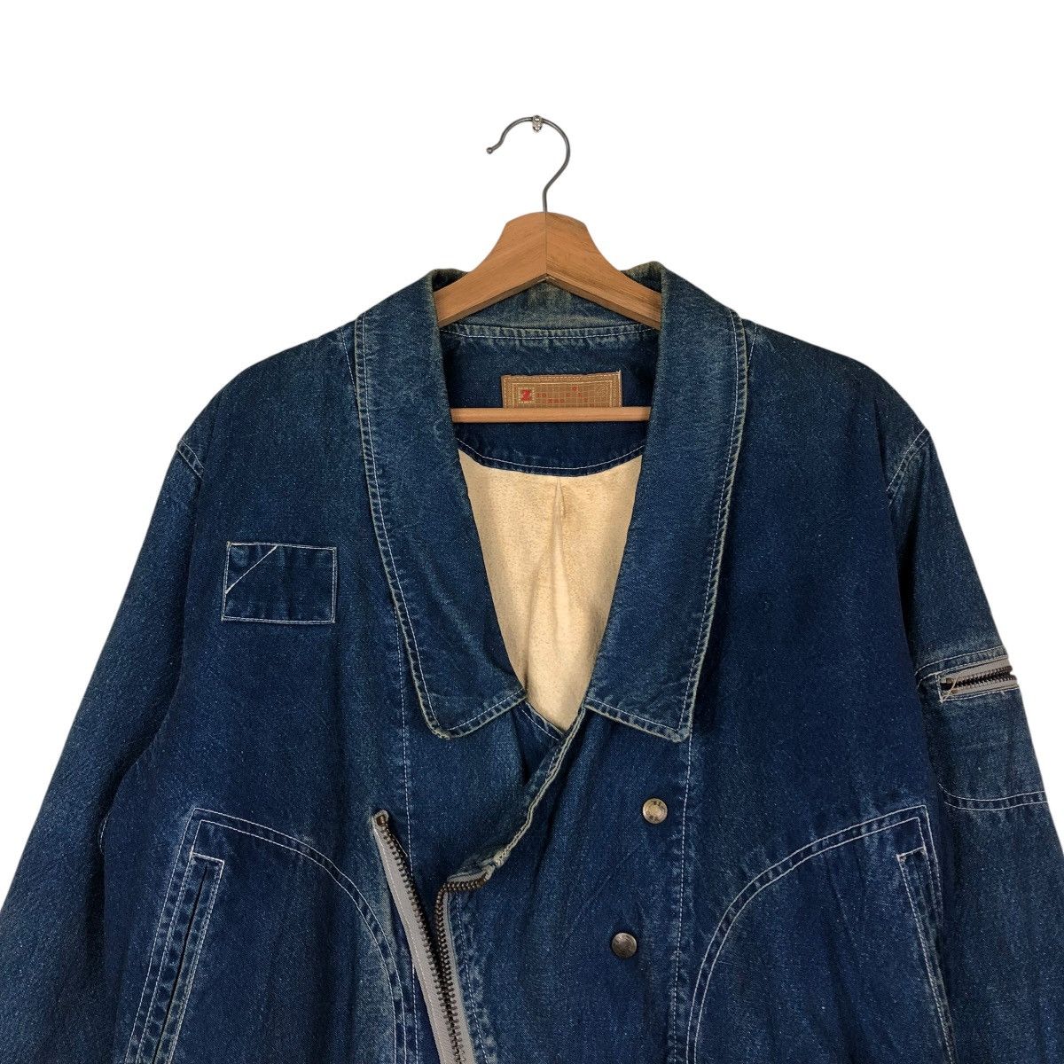 Japanese Brand 🔥VINTAGE BOMBER JACKET DENIM ZIG ZAG DOUBLE COLLAR Size US M / EU 48-50 / 2 - 5 Thumbnail