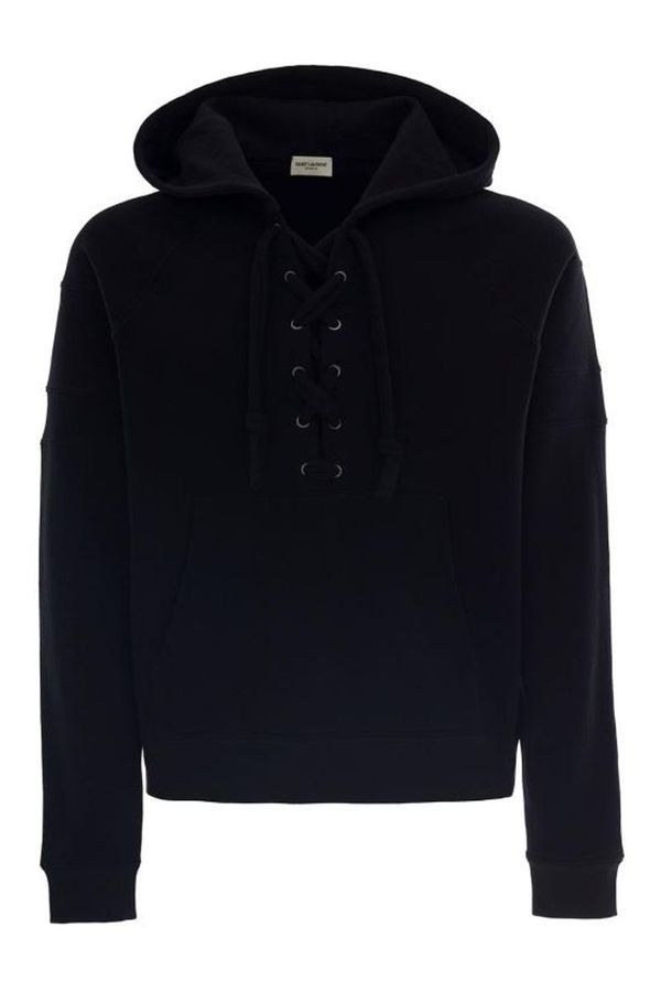 Saint Laurent Paris o1bcso1str1024 Laced Raglan Hoodie in Black Size US L / EU 52-54 / 3 - 1 Thumbnail