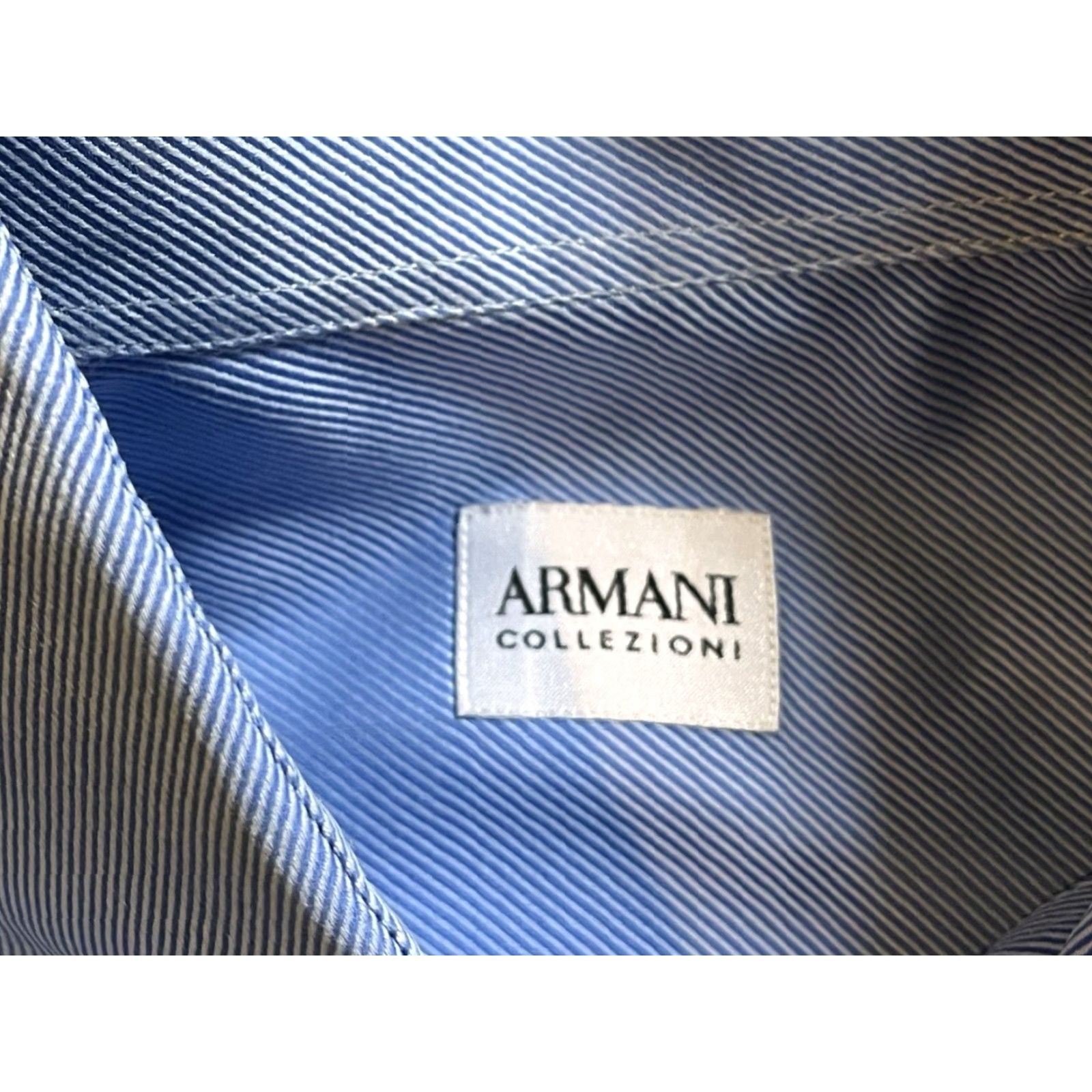 Armani Armani Collezioni Dress Shirt Men’s 16 41 R Blue Pinstripe Shirt Business Mens Regular 45 in Chest 29 in Sleeves Long Sleeve Collar Buttoned Size 42R - 4 Thumbnail
