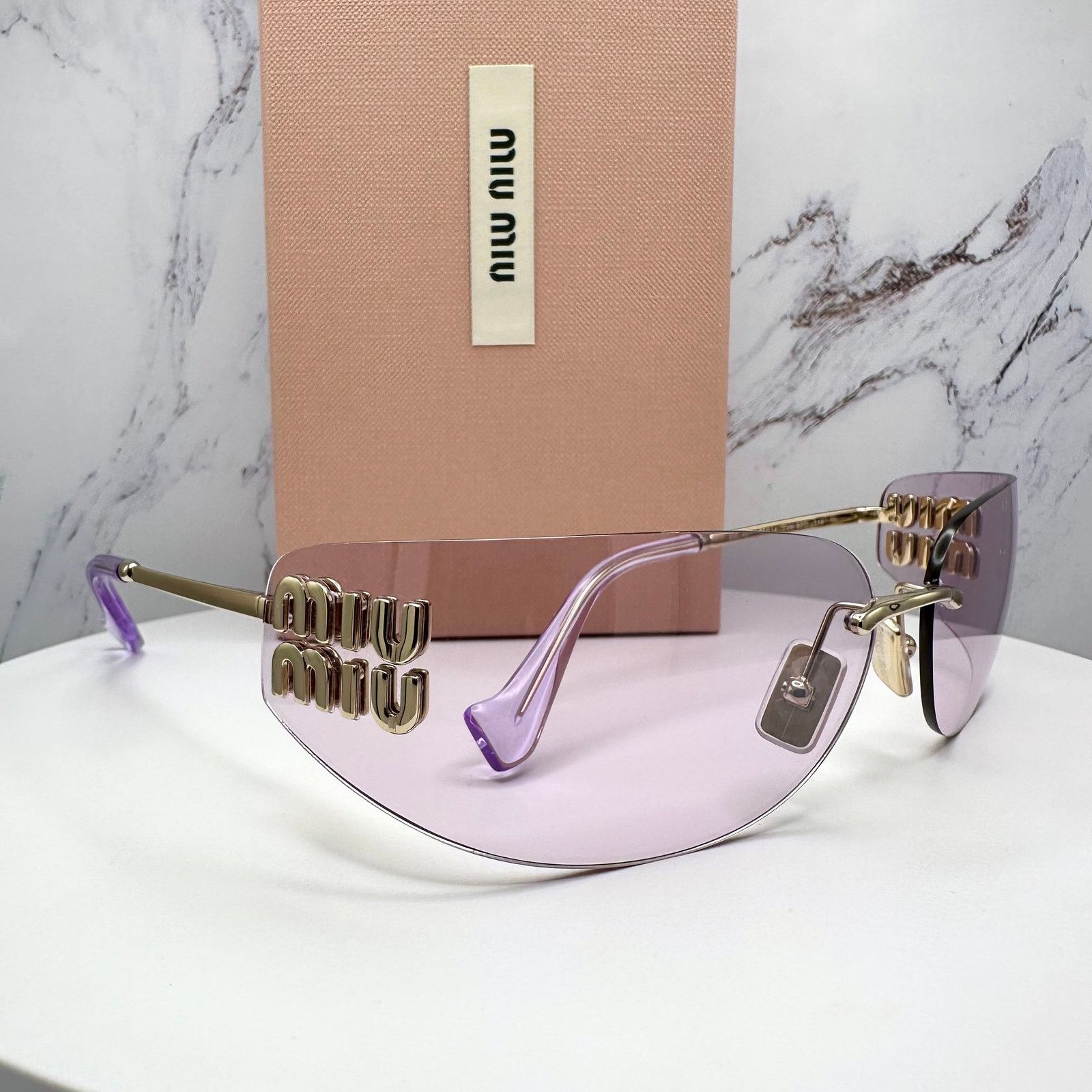 New MIU MIU Sunglasses Gold Pink Wrap AUTHENTIC Runway 2025
