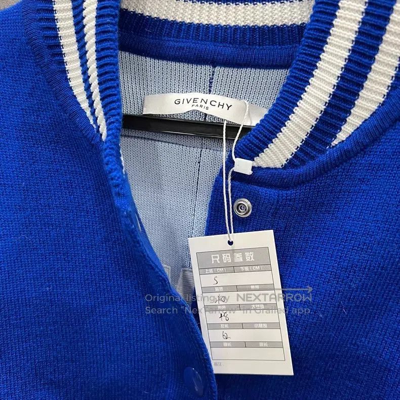 Givenchy Givenchy White and Blue Striped Wool Knit Baseball Jacket Size US S / EU 44-46 / 1 - 4 Thumbnail