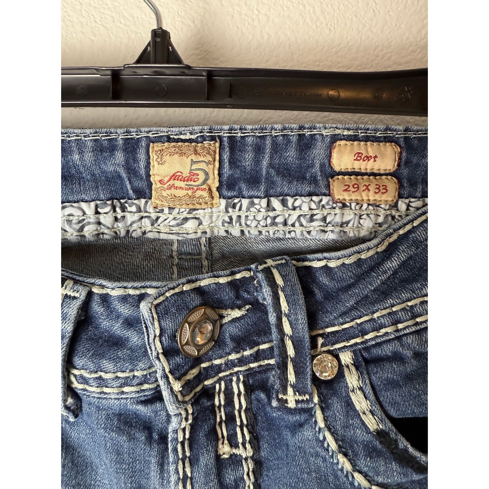 Miss Me Studio 5 Bootcut Jeans 29v33, Thick Stitch Embellished bling Size 29" - 7 Thumbnail
