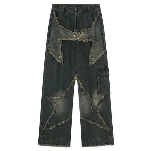 Baggy Jeans Star Patchwork Loose Straight