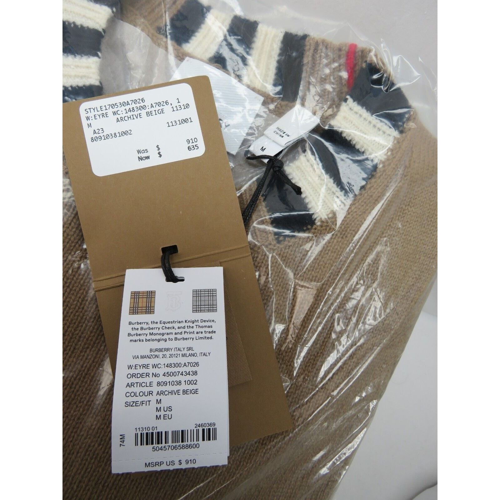 Burberry BURBERRY BEIGE WOOL CASHMERE CHECK LOGO PULLOVER SWEATER M Size M / US 6-8 / IT 42-44 - 11 Thumbnail