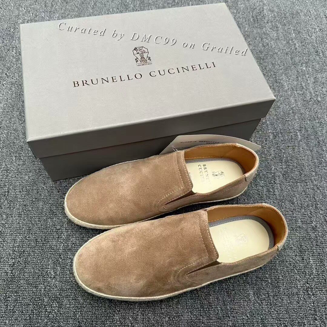 Brunello Cucinelli Suede Slip-On Shoes in Beige, Men's (Size 6)