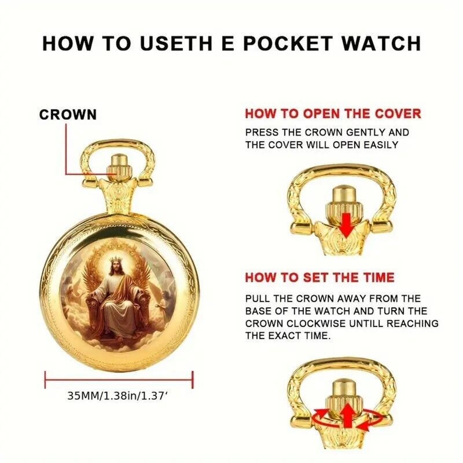 Other Quartz Pocket Watch with Jesus Christ Seated Size ONE SIZE - 6 Thumbnail
