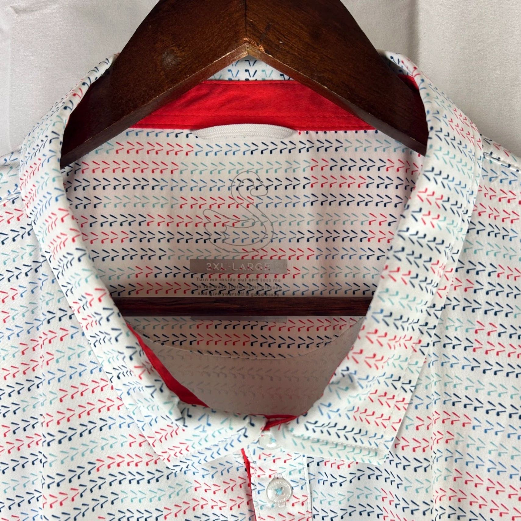 Vintage SWANNIES Men 3XL White Blue Red Geometric Print Polo Shirt Short Sleeve Golf Shirt Polo Size US XXL / EU 58 / 5 - 3 Thumbnail