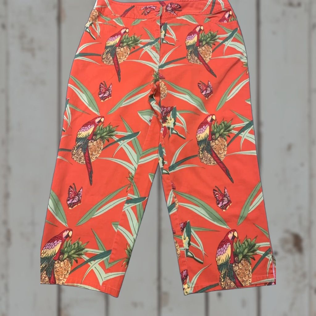 Bill Blass BILL BLASS 90s Women's Coral Orange Cropped Stretch Pants Size 10 Size 32" / US 10 / IT 46 - 1 Thumbnail