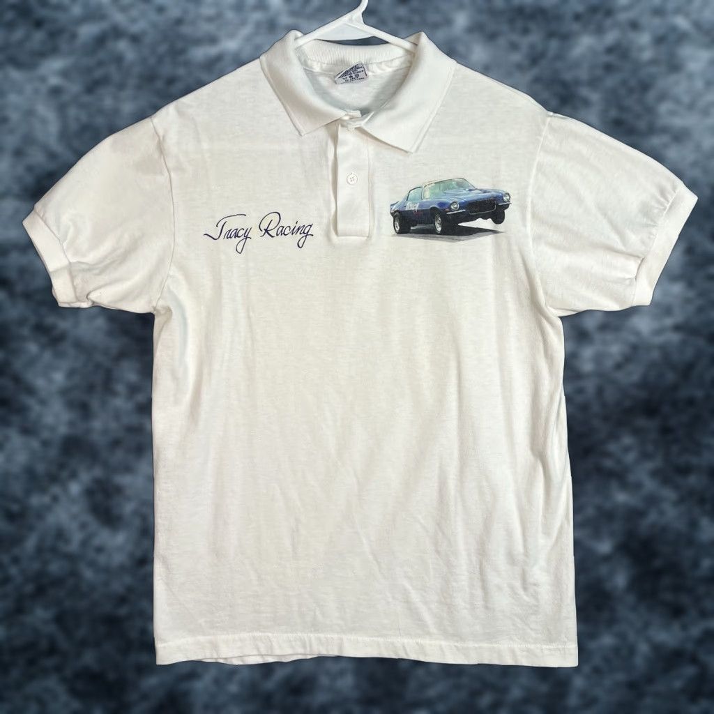 Anvil VINTAGE 90s Tracy Racing Chevrolet Camaro Drag Car Polo Shirt Adult Medium White Size US M / EU 48-50 / 2 - 1 Thumbnail