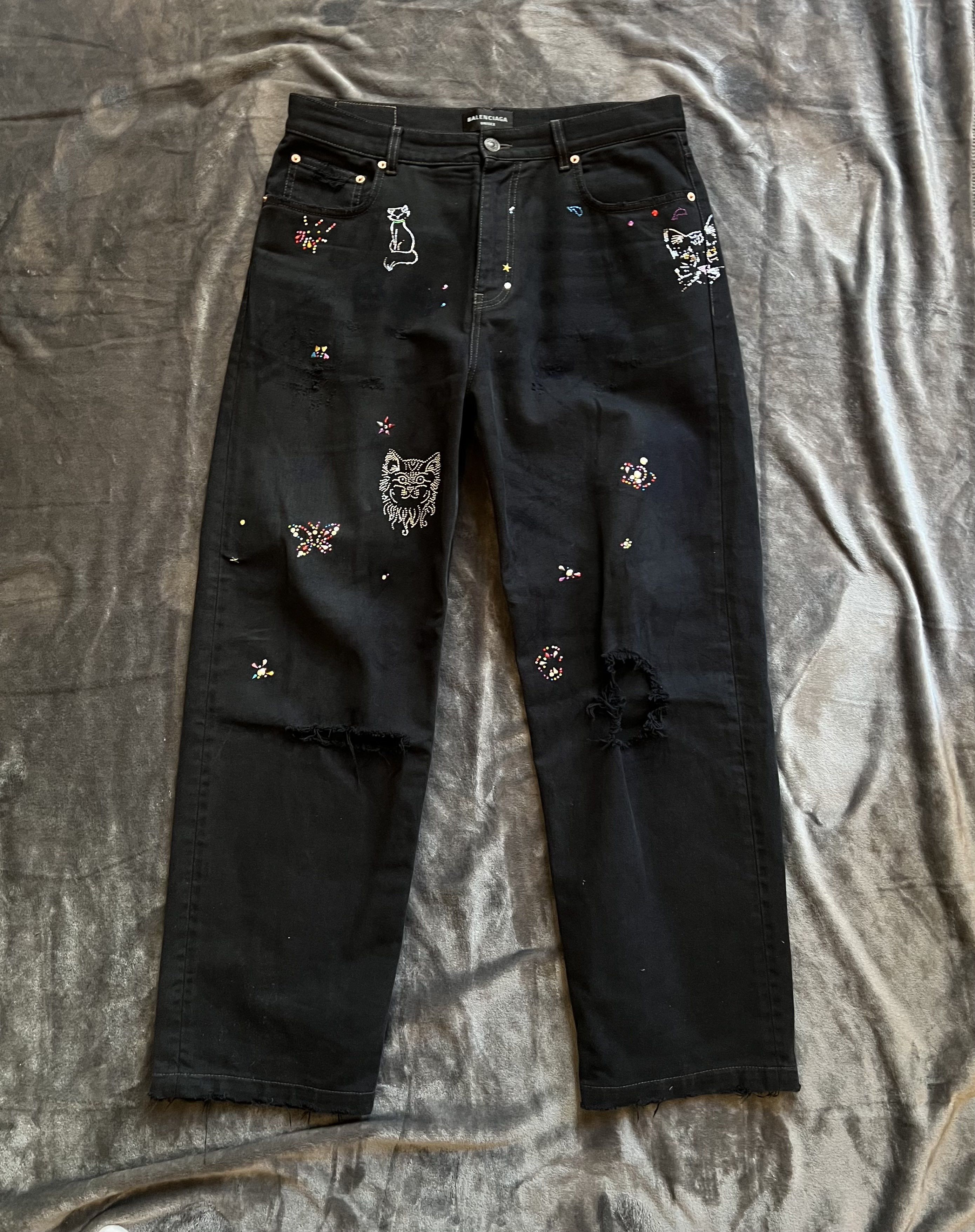 Balenciaga Balenciaga Rhinestone Scribble Denim Jeans Size US 34 / EU 50 - 1 Thumbnail