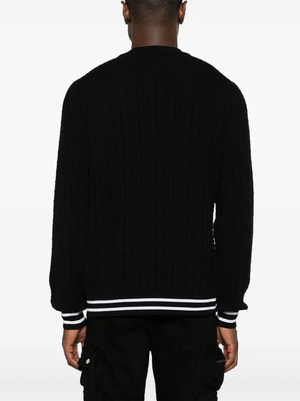 Balmain o1s1wg110925 Patterned Jacquard Merino Jumper in Black Size US M / EU 48-50 / 2 - 4 Thumbnail
